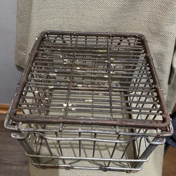 Sealtest Vintage Steel & Wire Galvanized Metal MILK CRATE Carrier 13"x13"x11" - Picture 6 of 12